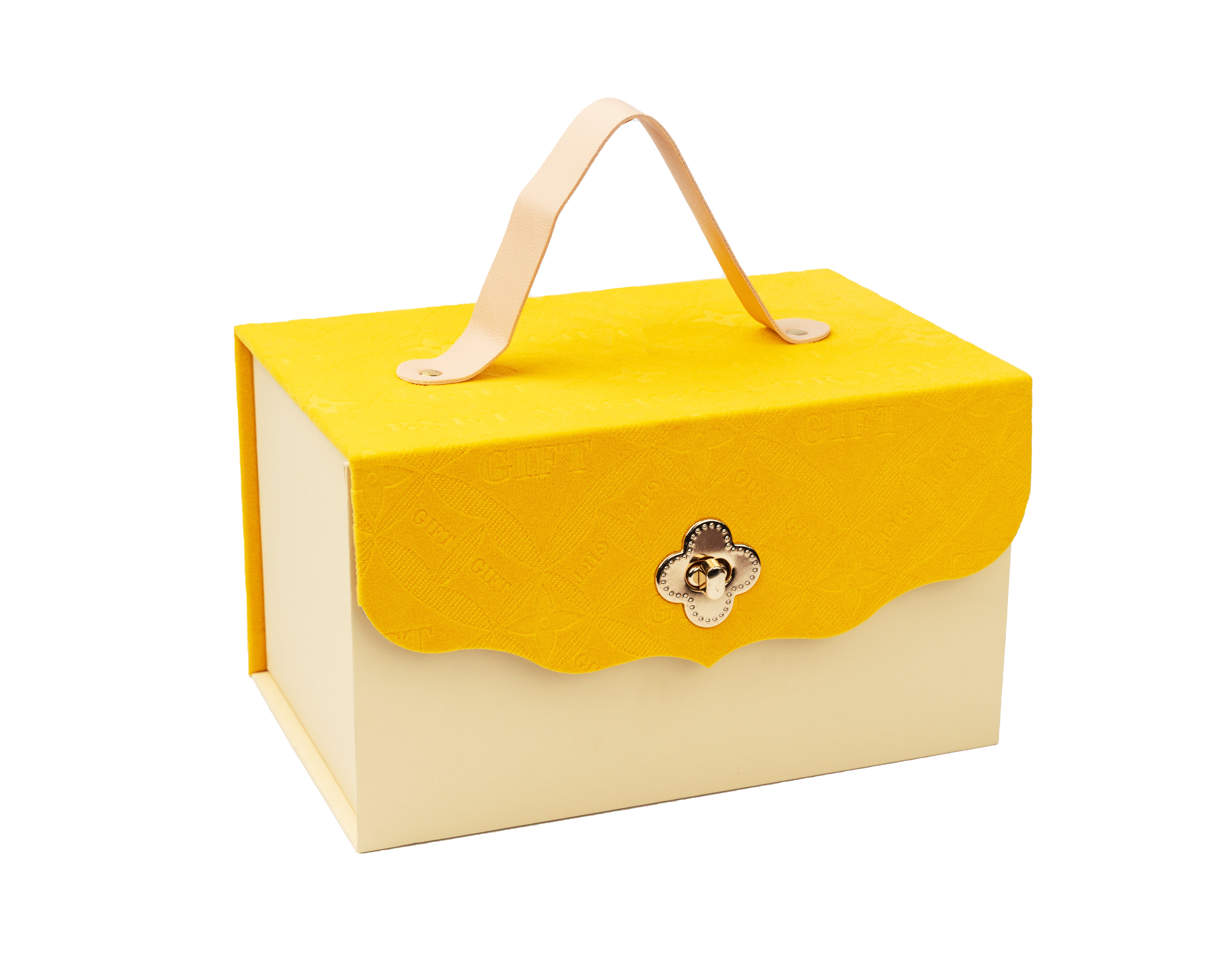 Yellow Velvet Gift Box with Handle