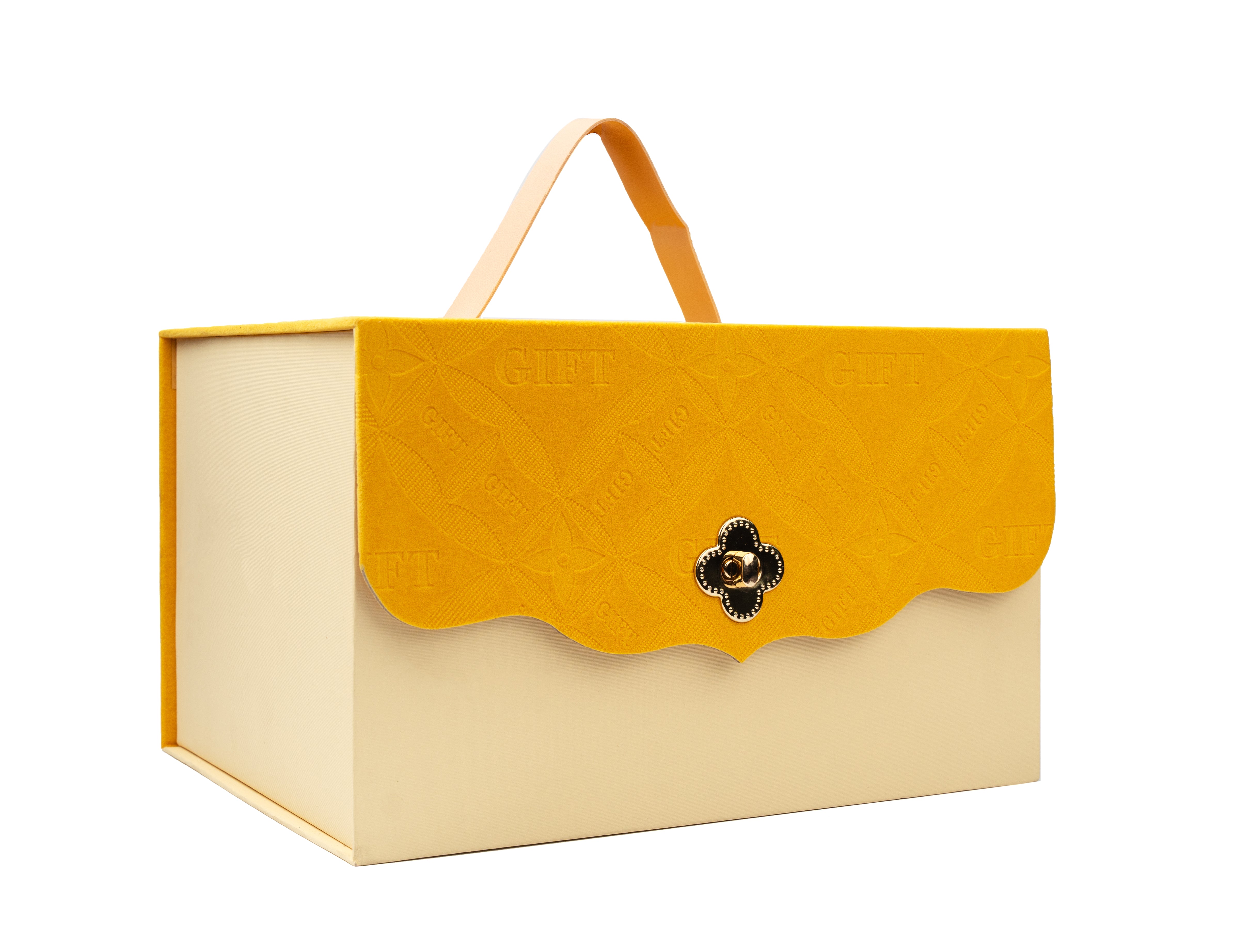 Yellow Velvet Gift Box with Handle