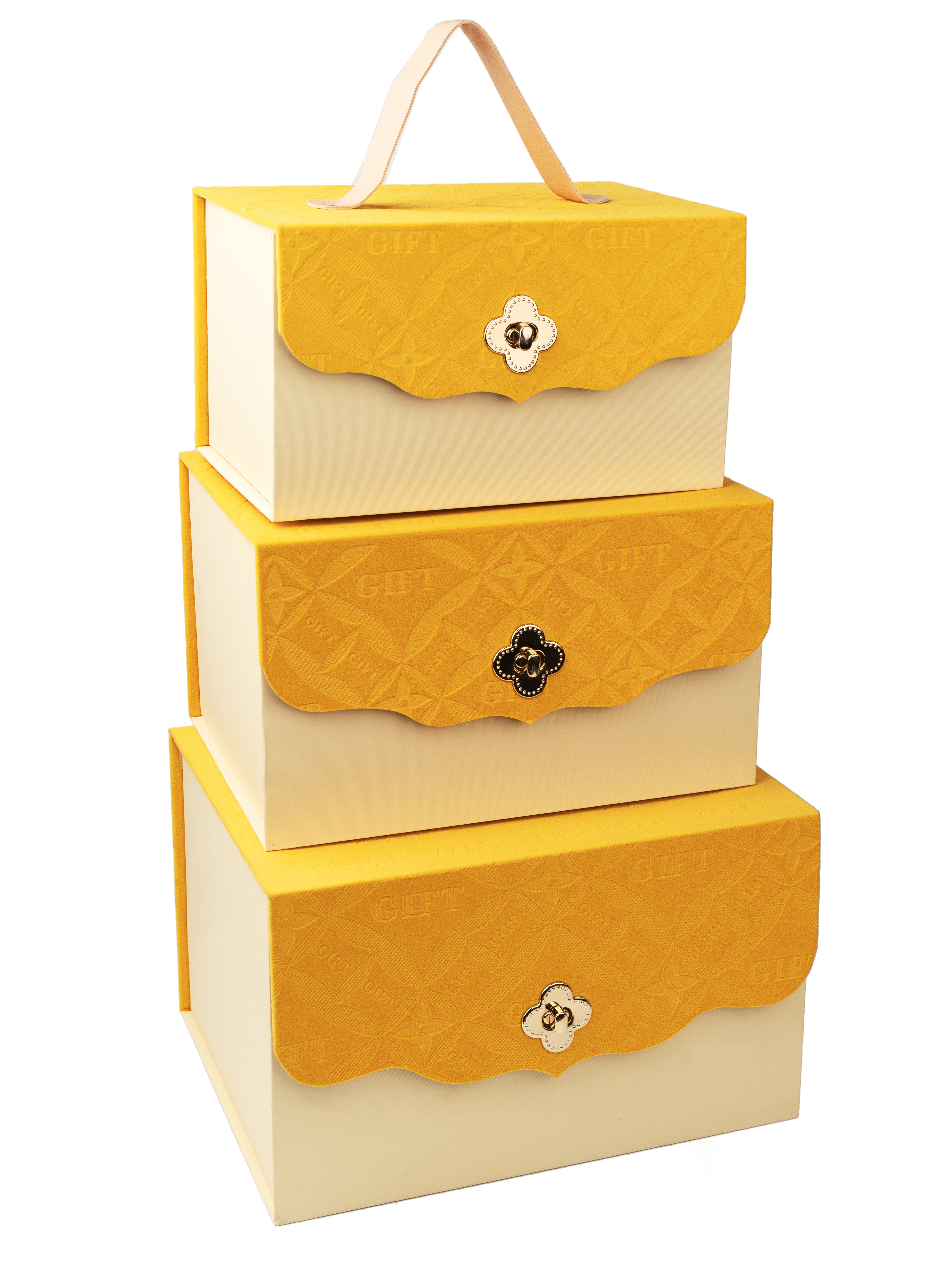 Yellow Velvet Gift Box with Handle