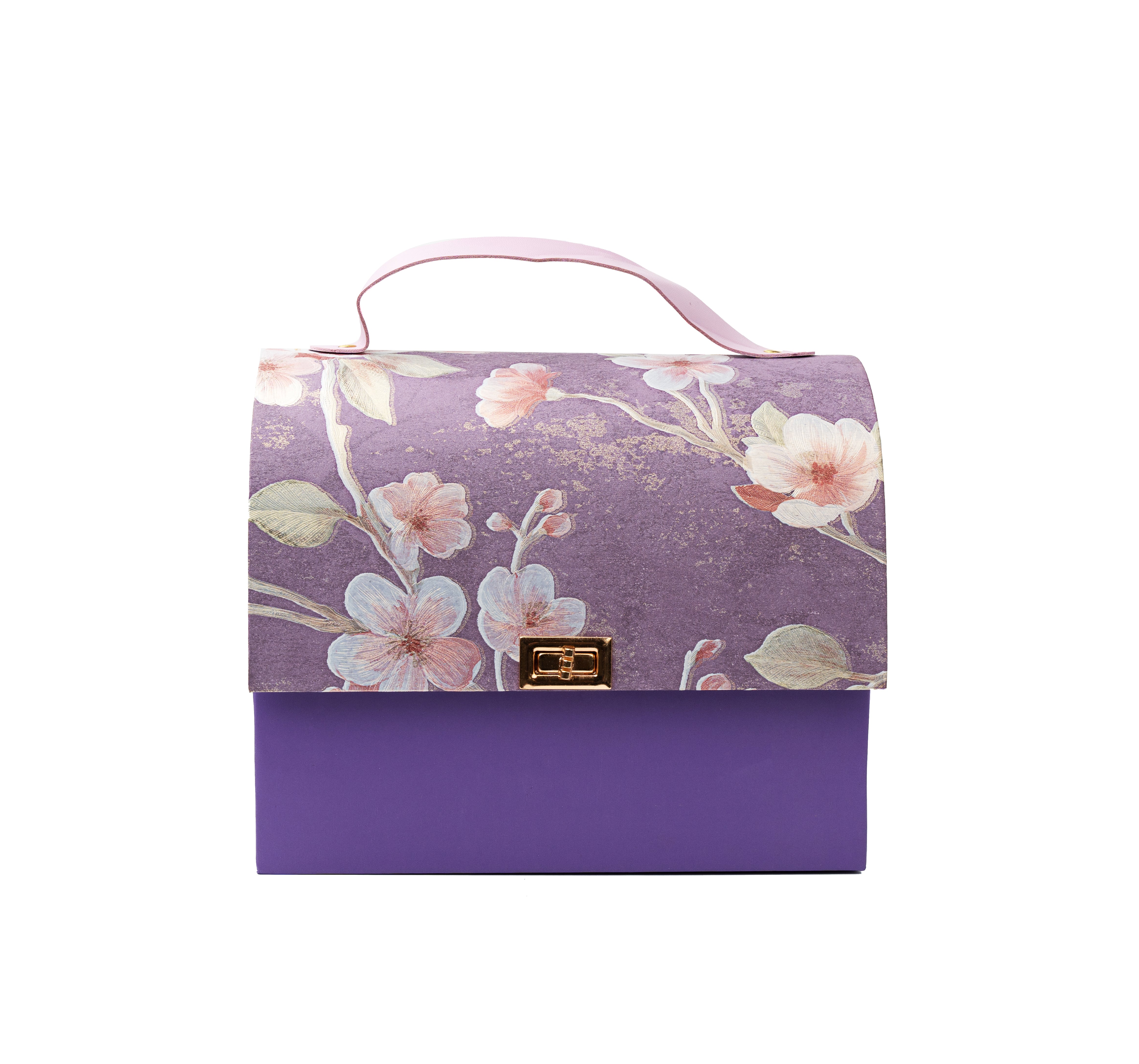 Jol Purple Floral textured Paper Purse Style Rigid Box with Handle