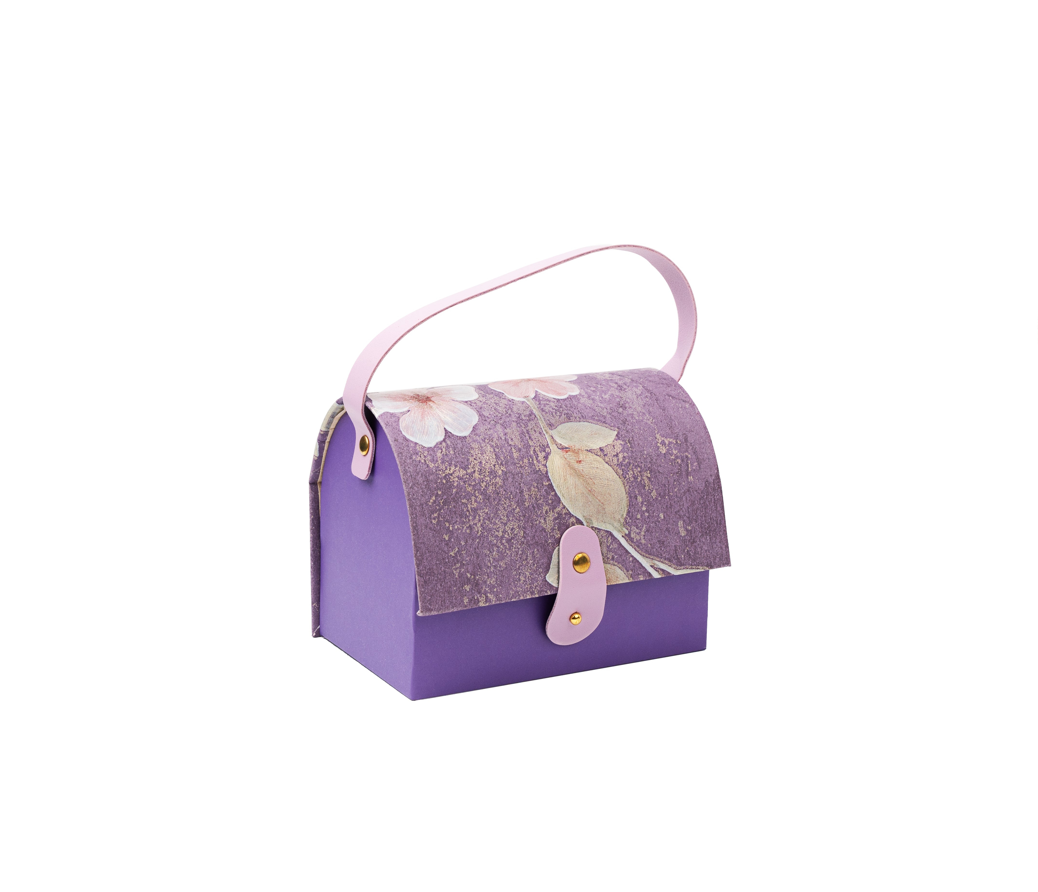 Floral textured Paper Purse Style Rigid Box with Handle