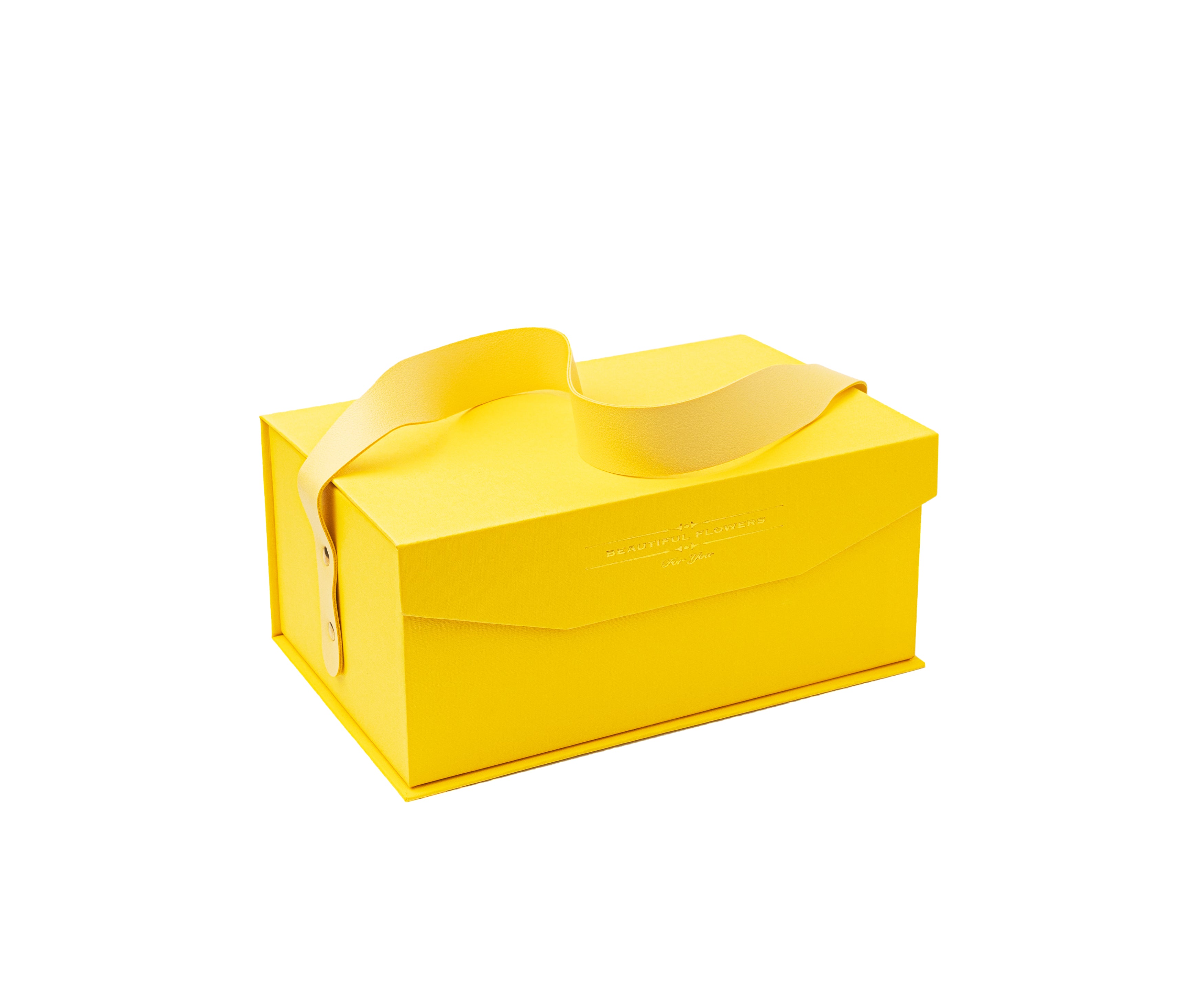 Yellow Rectangular Magnetic Flap Rigid Gift Box with PU handle
