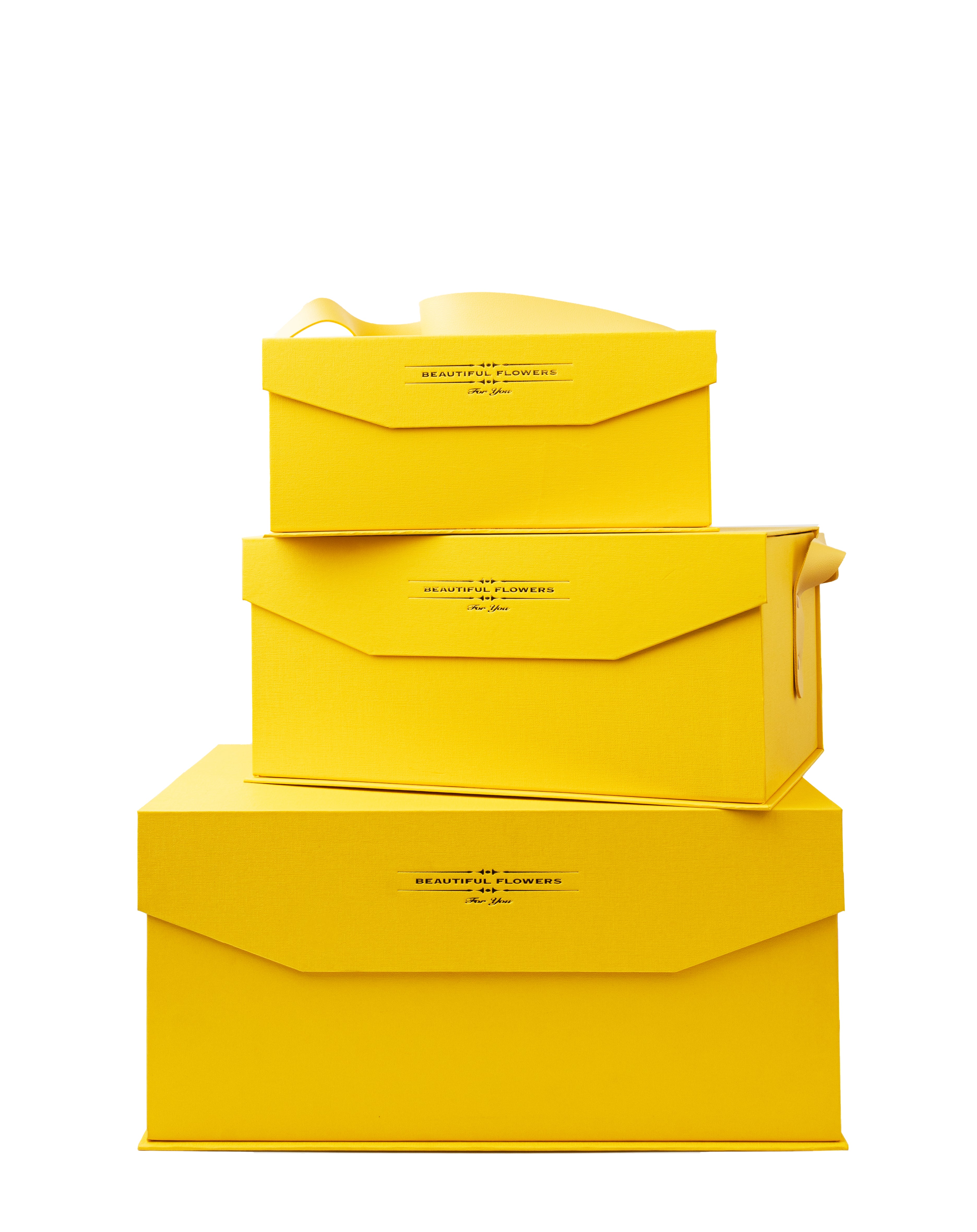 Yellow Rectangular Magnetic Flap Rigid Gift Box with PU handle