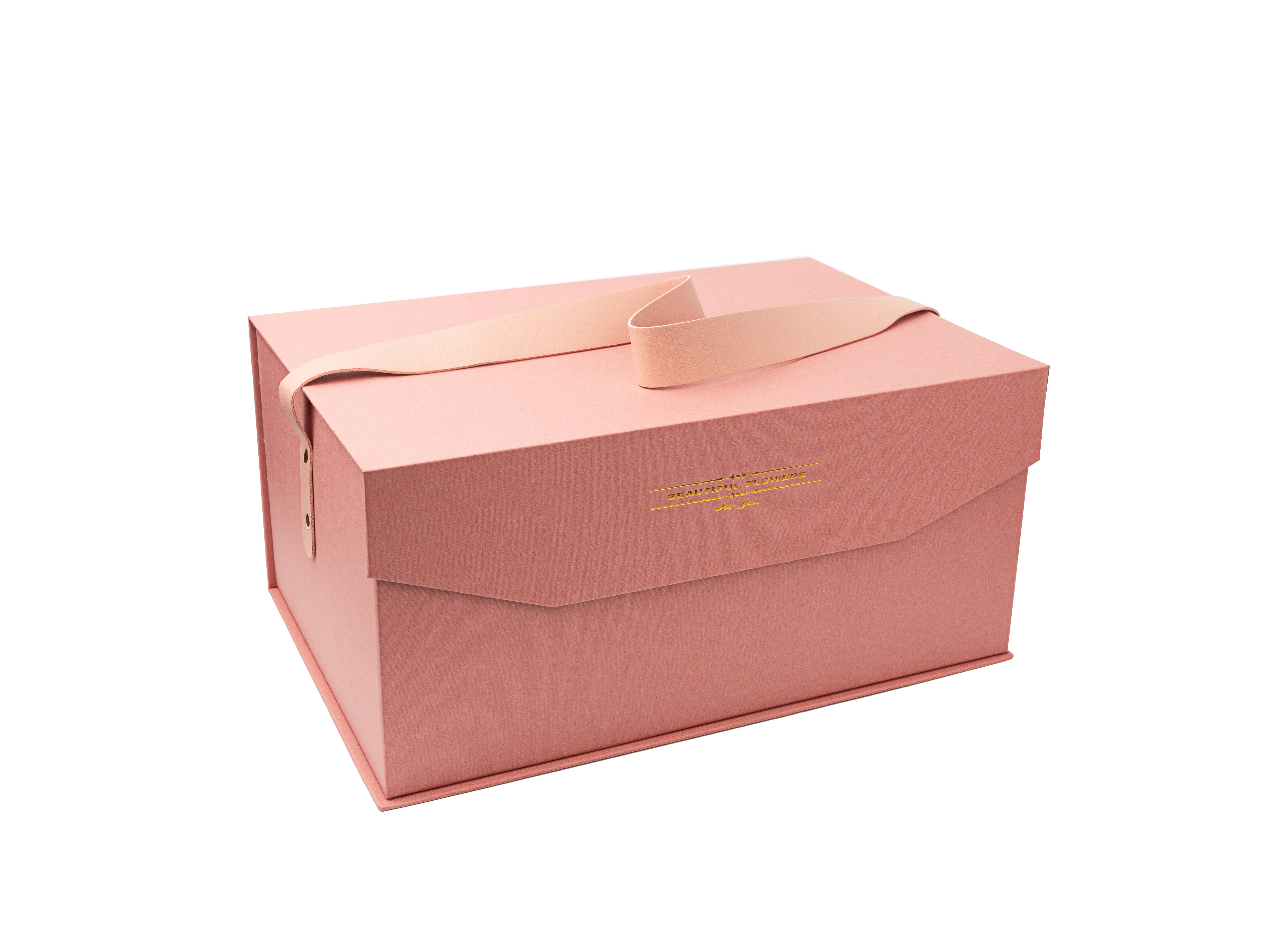 Pink Rectangular Magnetic Flap Rigid Gift Box with PU handle