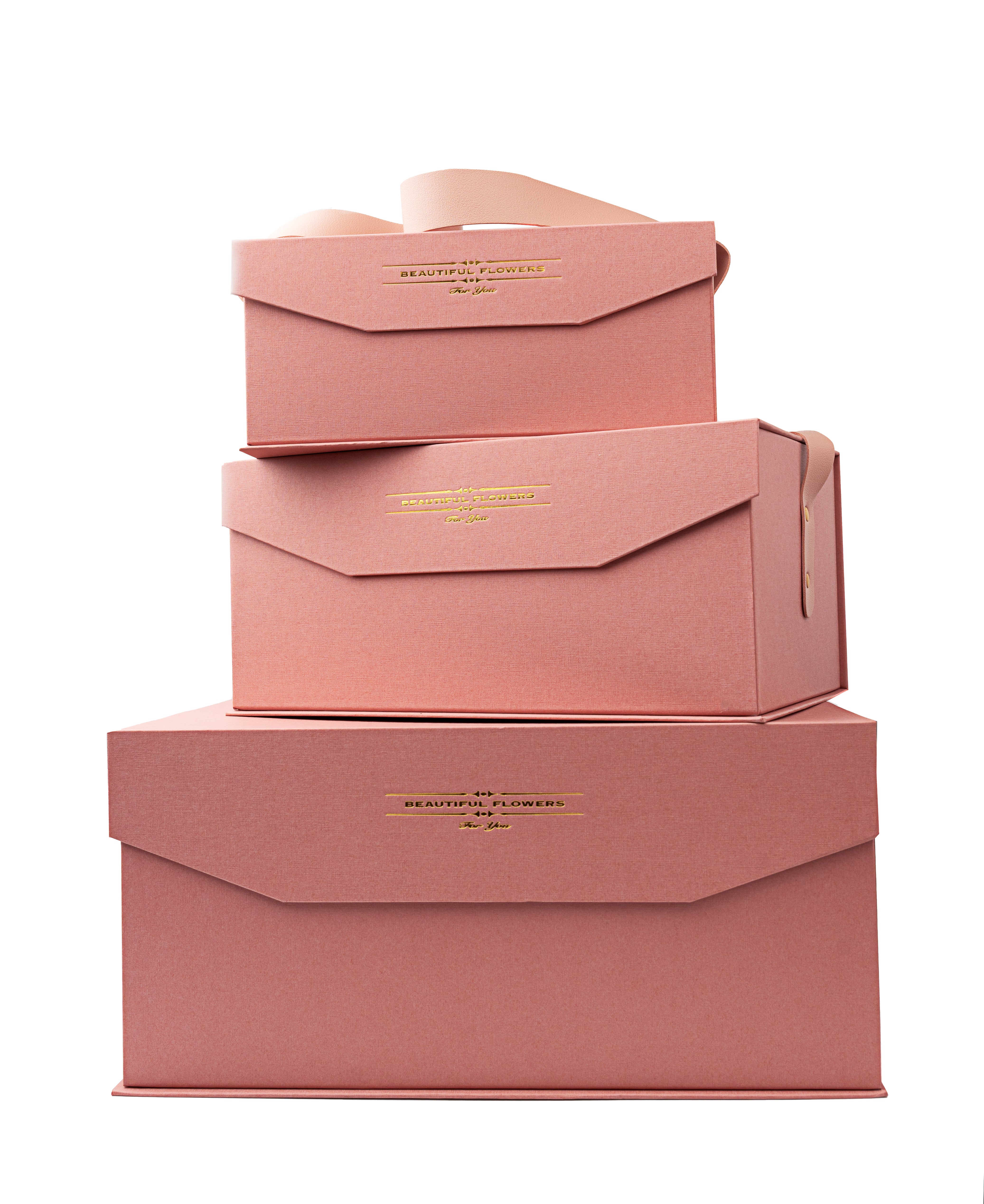 Pink Rectangular Magnetic Flap Rigid Gift Box with PU handle