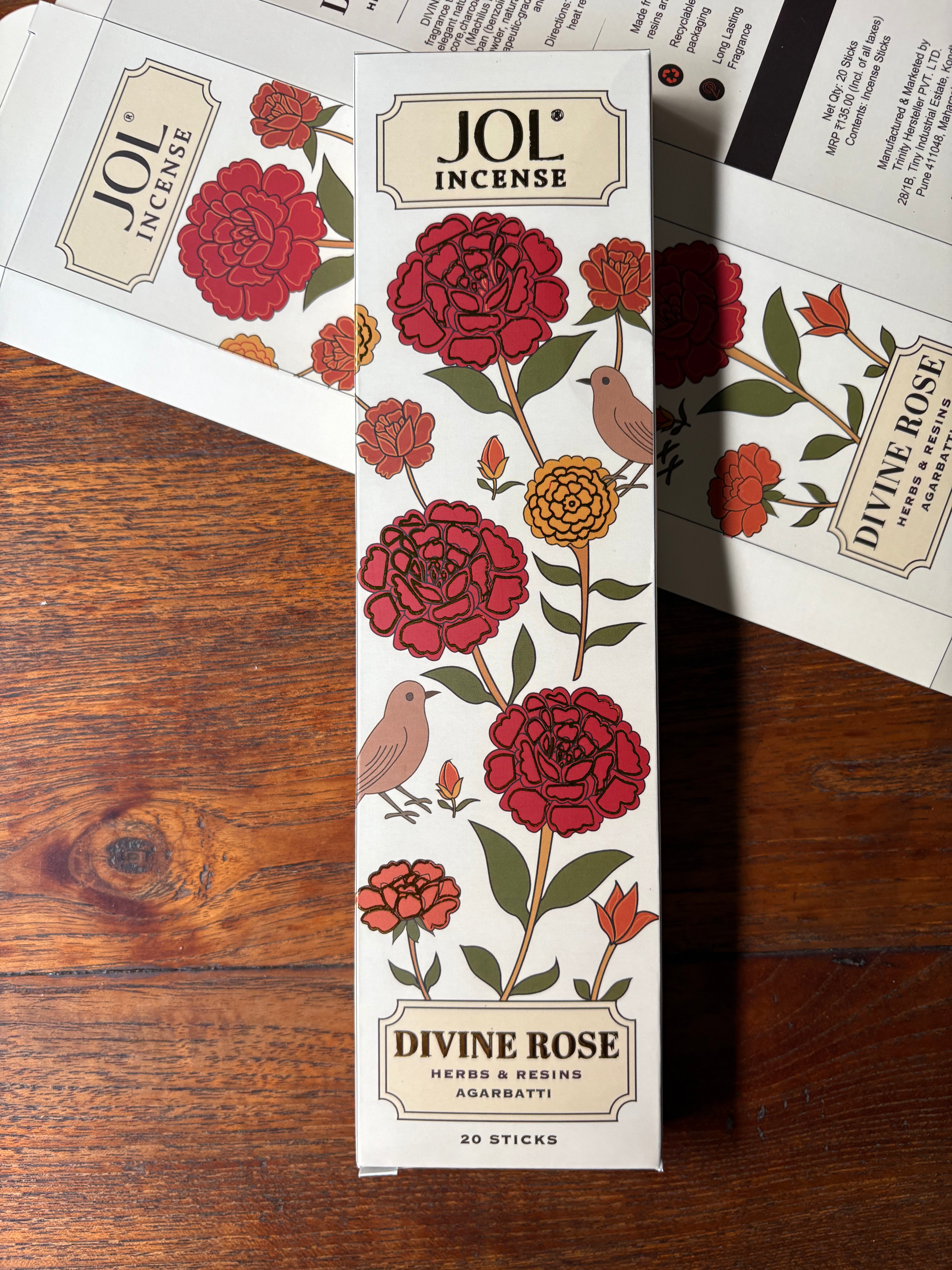 Jol Divine Rose Incense Natural Herbs & Resins Base Agarbatti