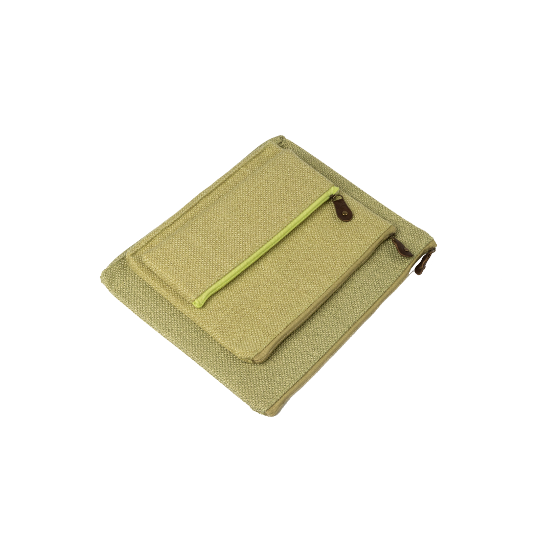 GREEN COTTON ZIPPER POUCH
