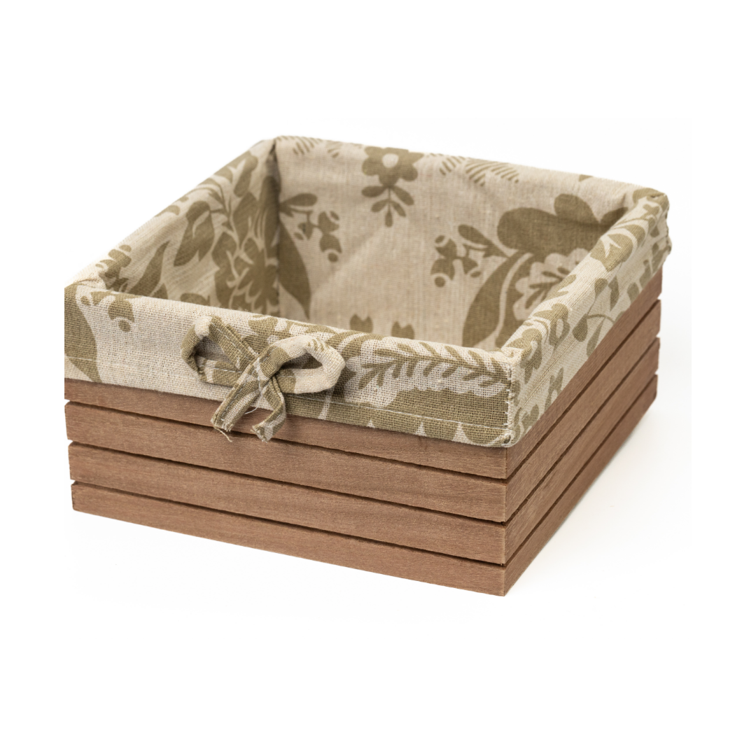 Wooden storage basket with cotton lining