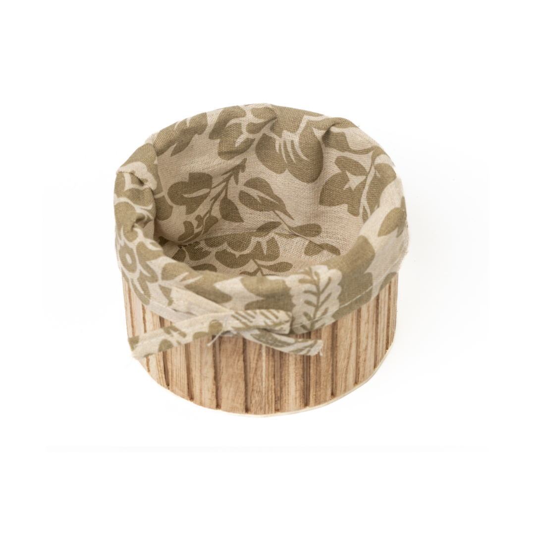 Wooden storage basket with cotton lining Round