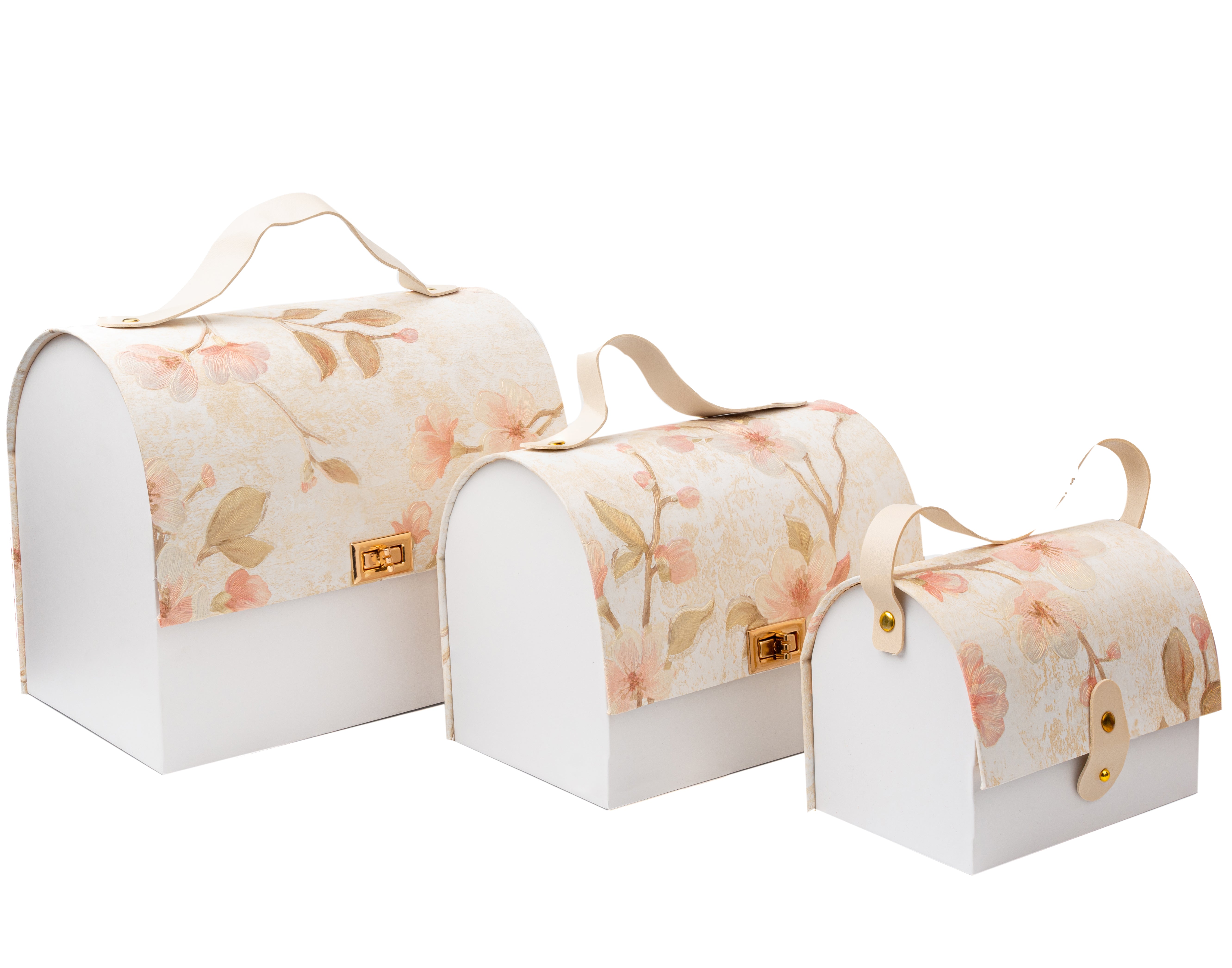 White Floral textured Paper Purse Style Rigid Box with Handle