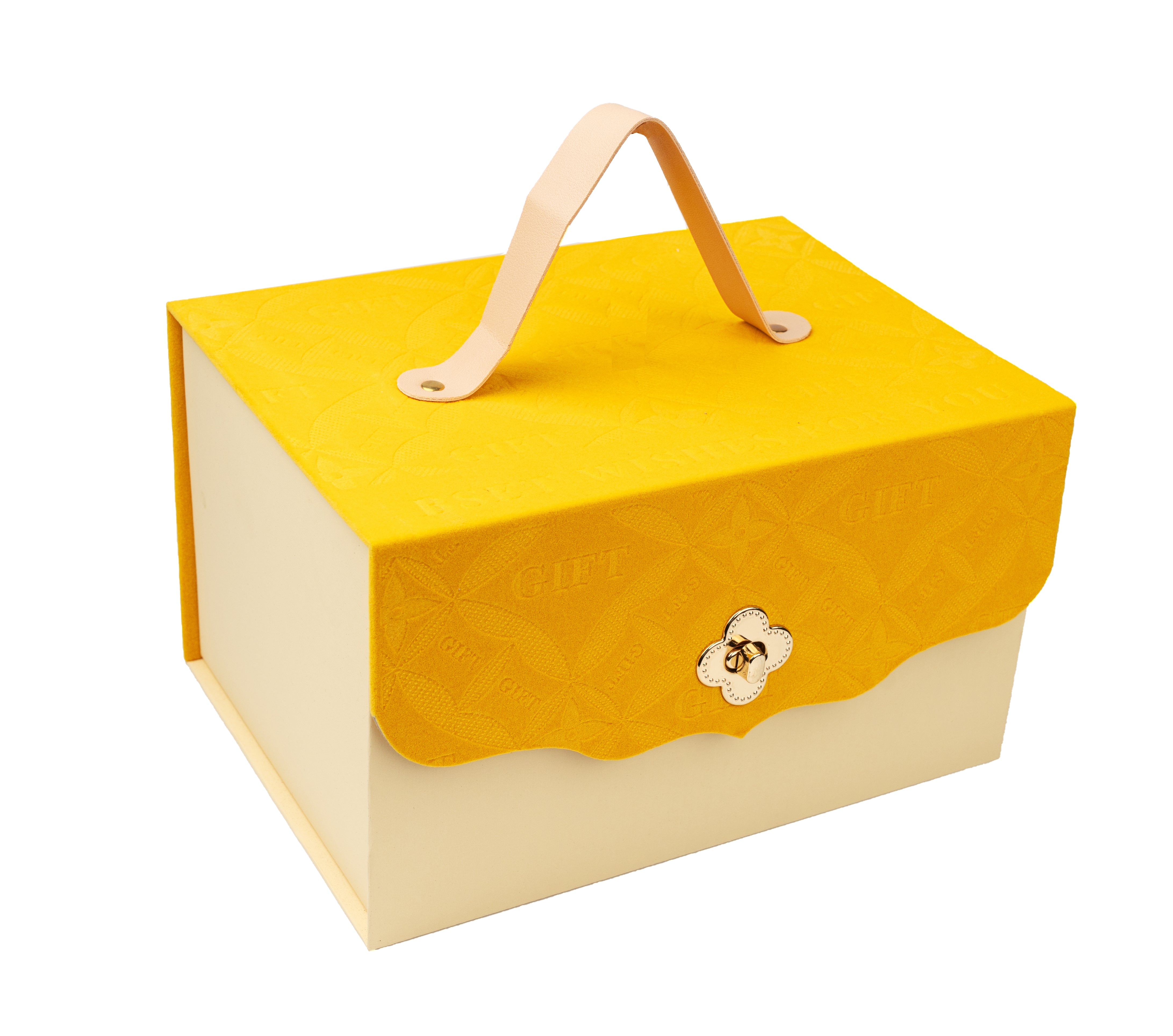 Yellow Velvet Gift Box with Handle
