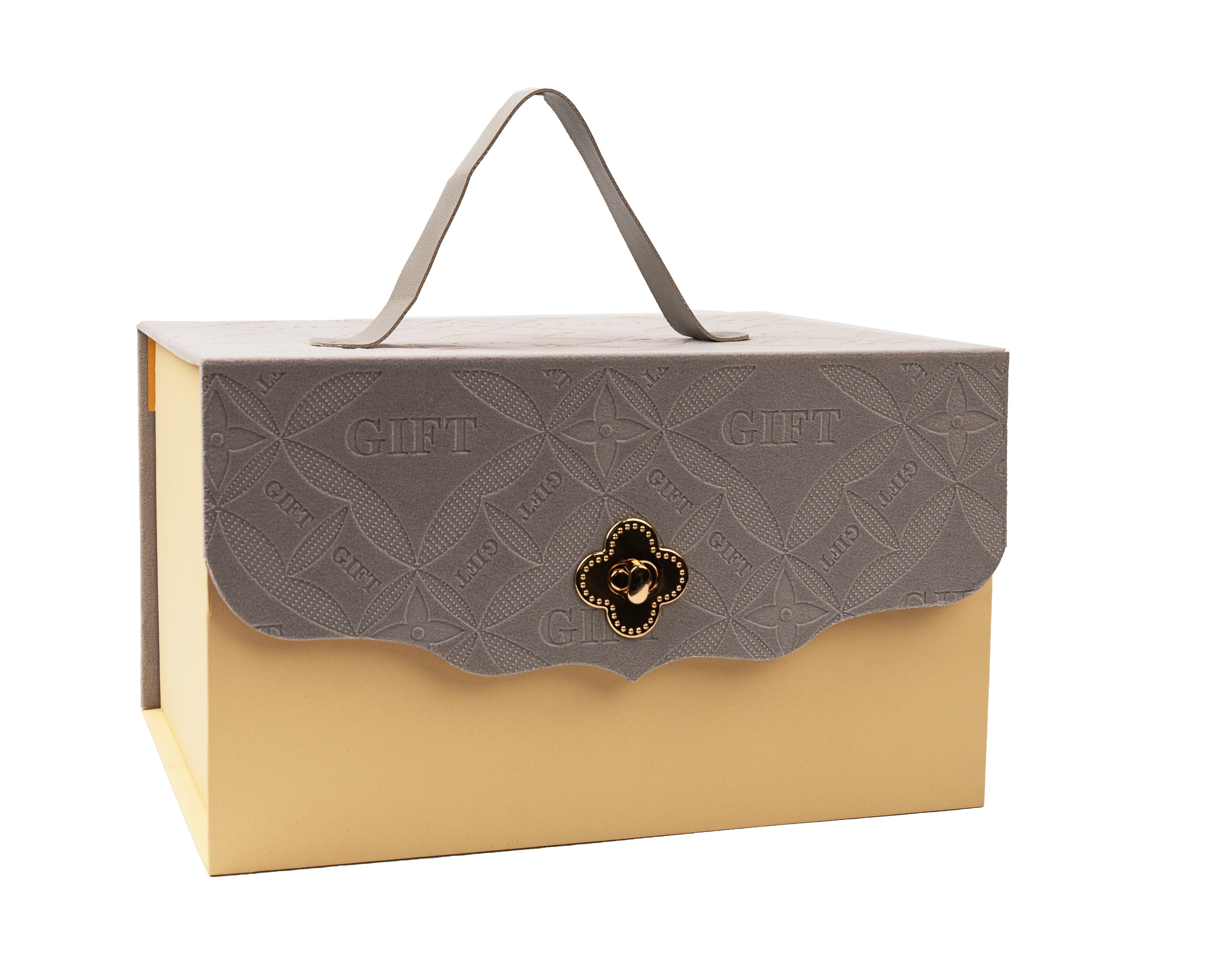 Gray Velvet Gift Box with Handle