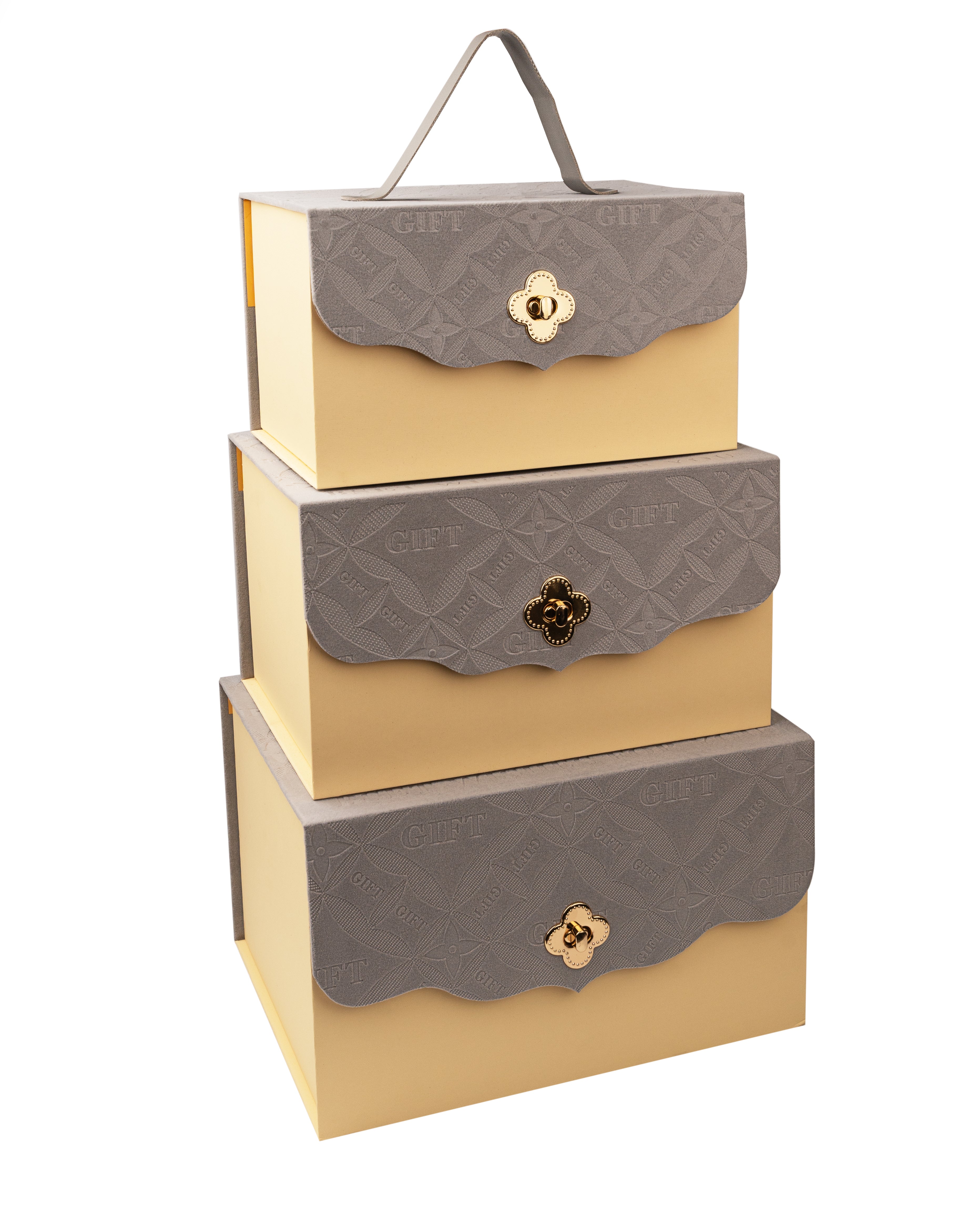 Gray Velvet Gift Box with Handle