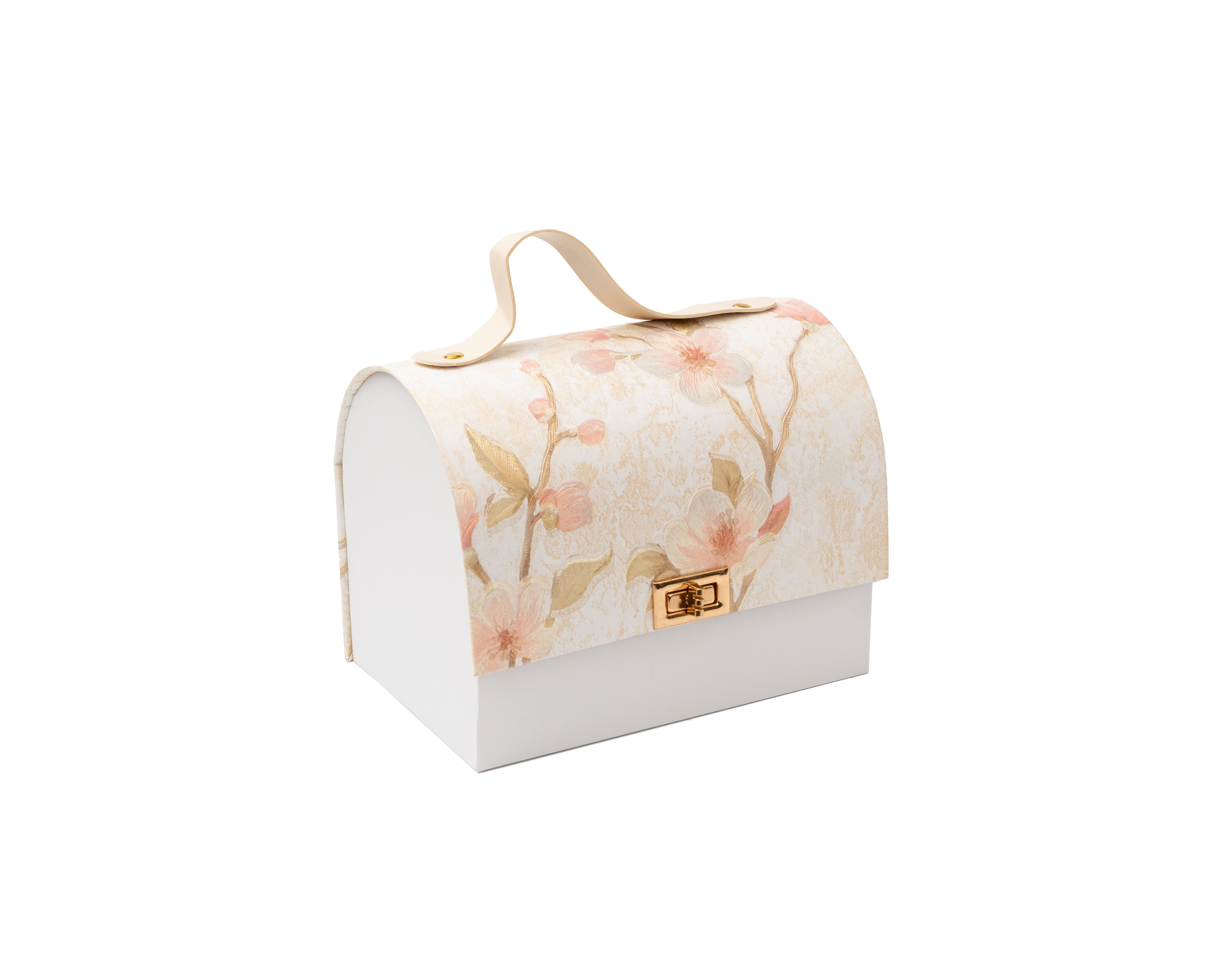 White Floral textured Paper Purse Style Rigid Box with Handle