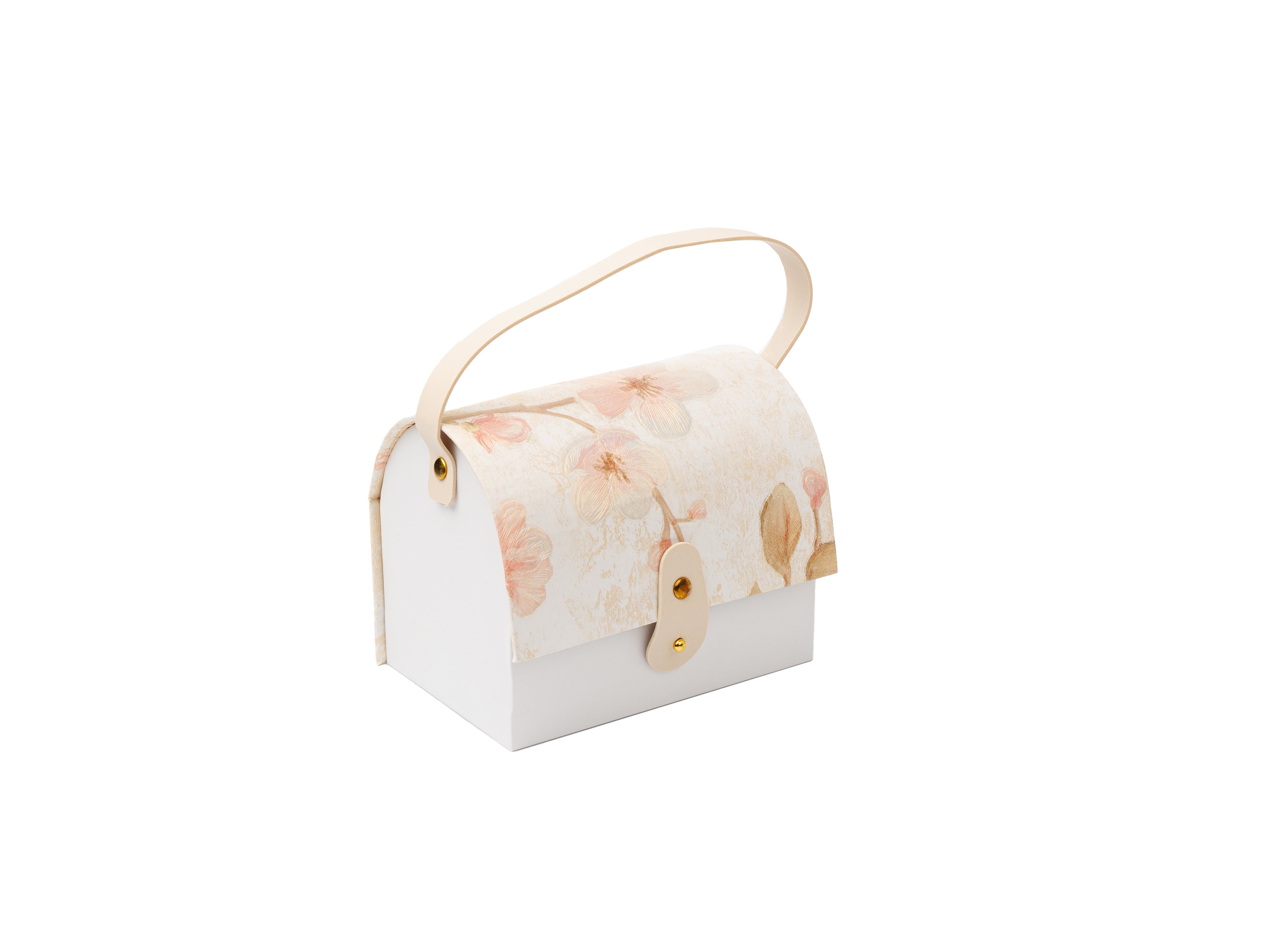 White Floral textured Paper Purse Style Rigid Box with Handle