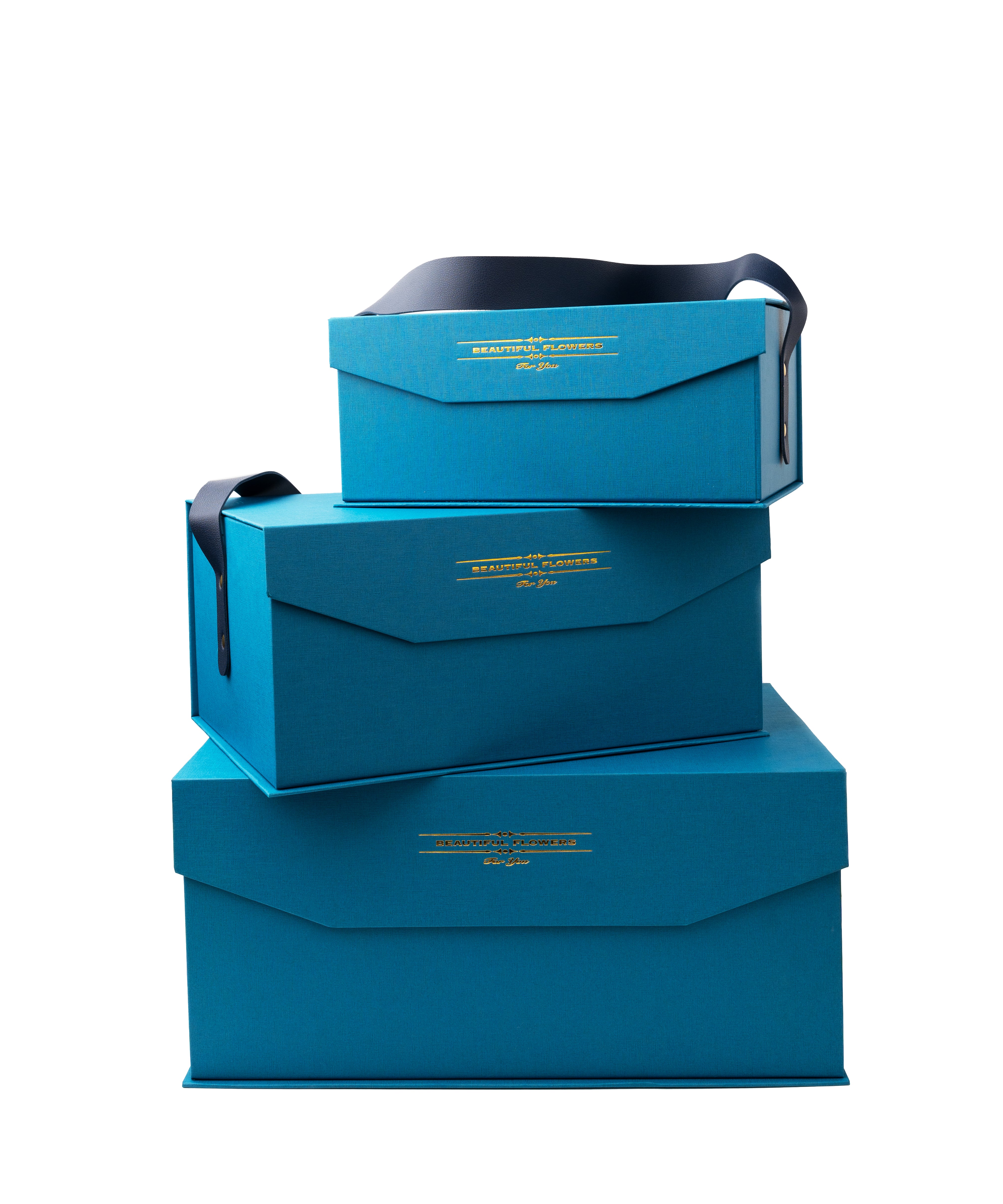 Blue Rectangular Magnetic Flap Rigid Gift Box with PU handle