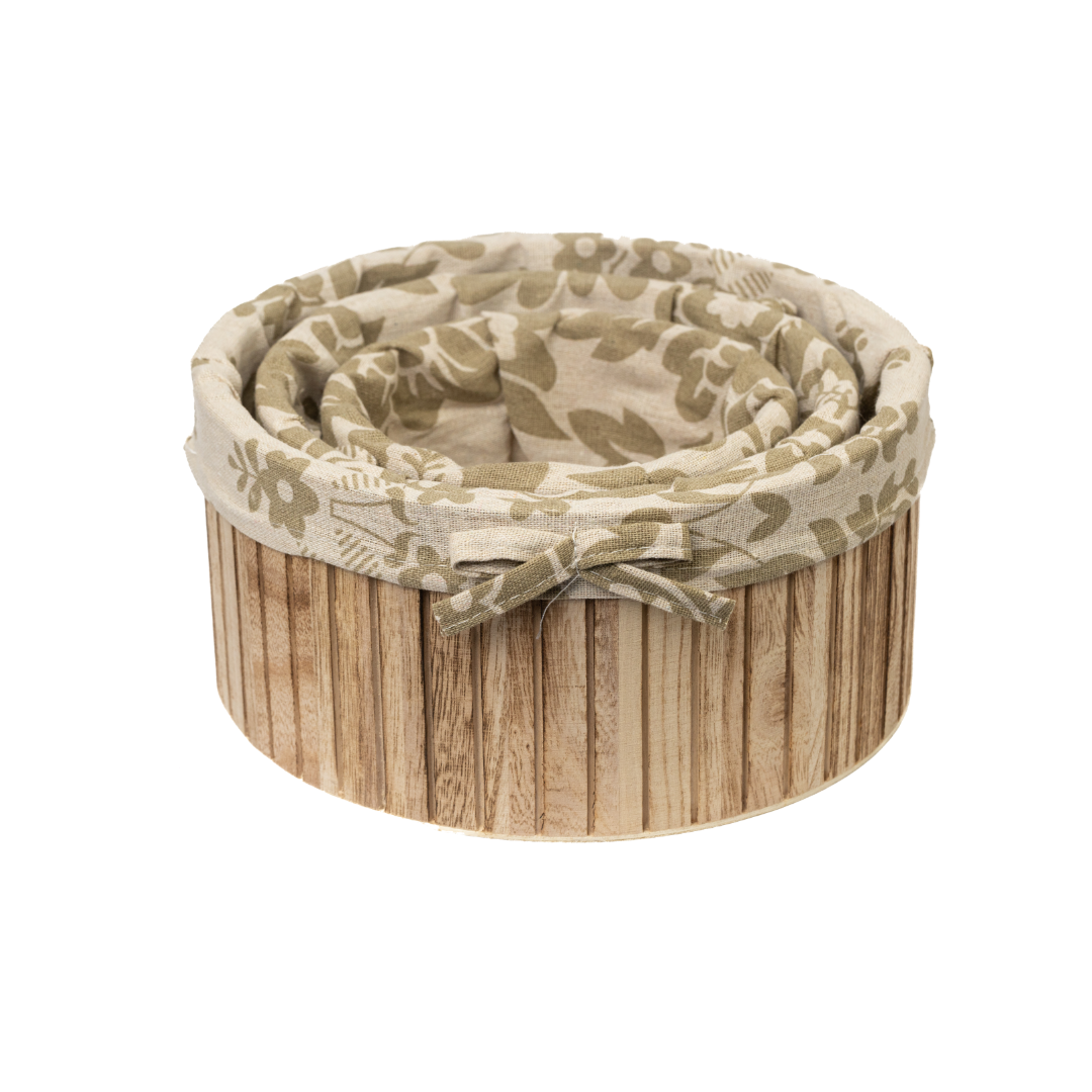 Wooden storage basket with cotton lining Round
